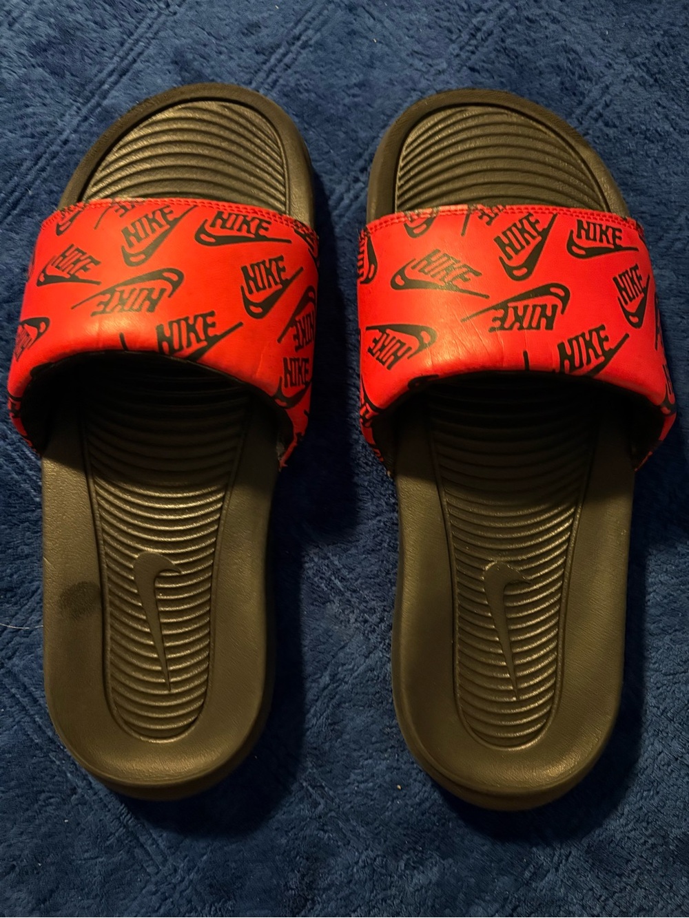 Nike Victori One Black Slides with Red Logo Strap
